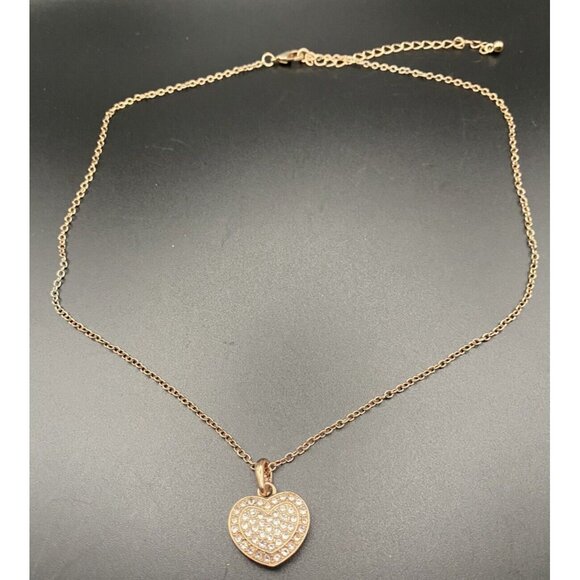 Pave Rhinestone Heart Necklace Pendant Gold Tone  Reversible Cable Chain 17 + 3" - Picture 2 of 6